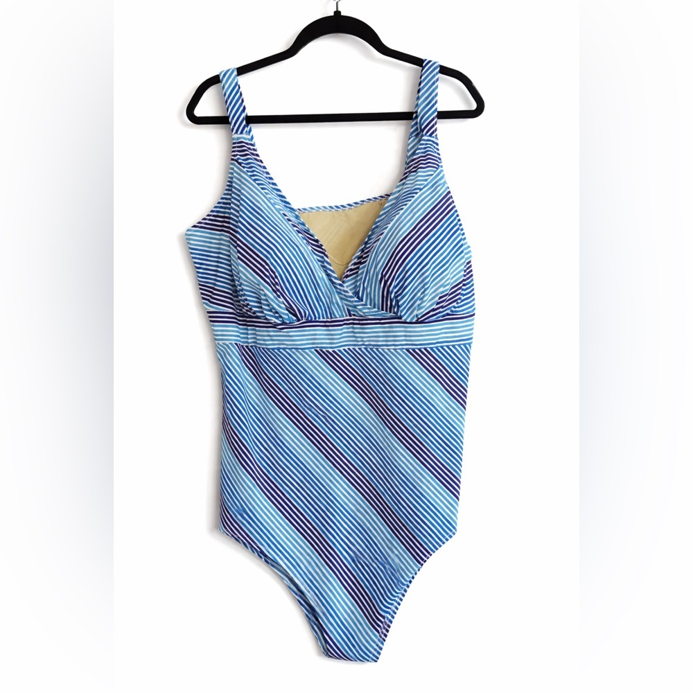 SWIMSUITS FOR ALL BLUE STRIPED ONE PIECE NWT 30
